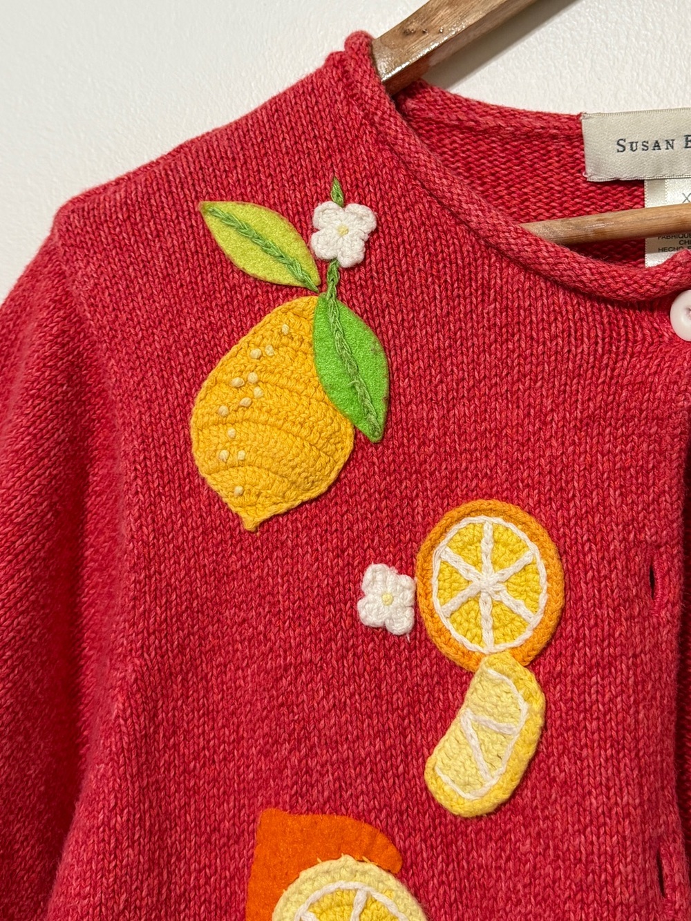 Susan Bristol Vintage Lemon Knit Cardigan Sweater Size Large XL Vtg - Picture 6 of 9